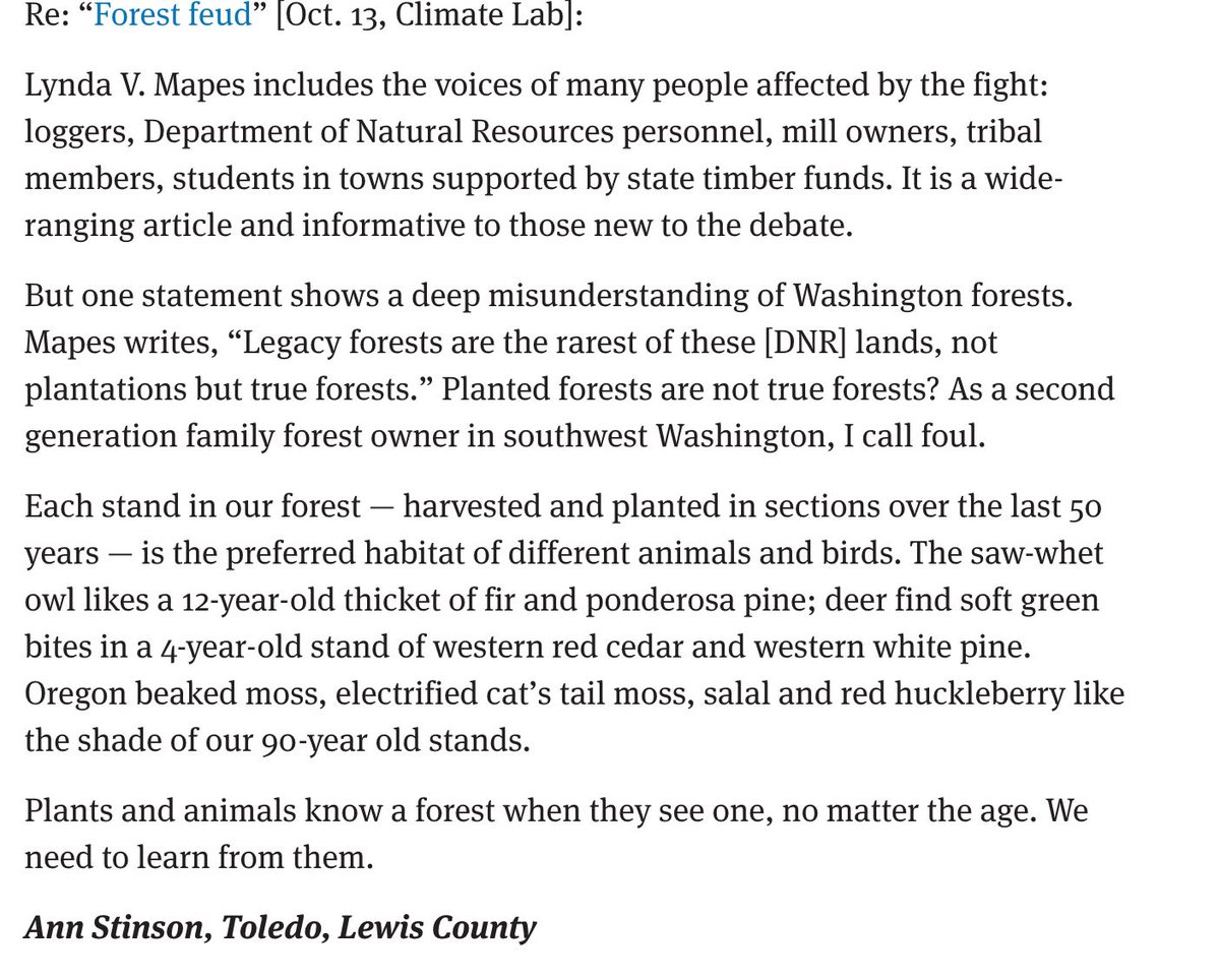 wafarmforestry's tweet photo. The Seattle Times has published a letter to the editor by State President, Ann Stinson.  She encourages all WFFA members to write letters about forest stewardship to your local, state, national newspapers. https://t.co/r8aZxH7tzW