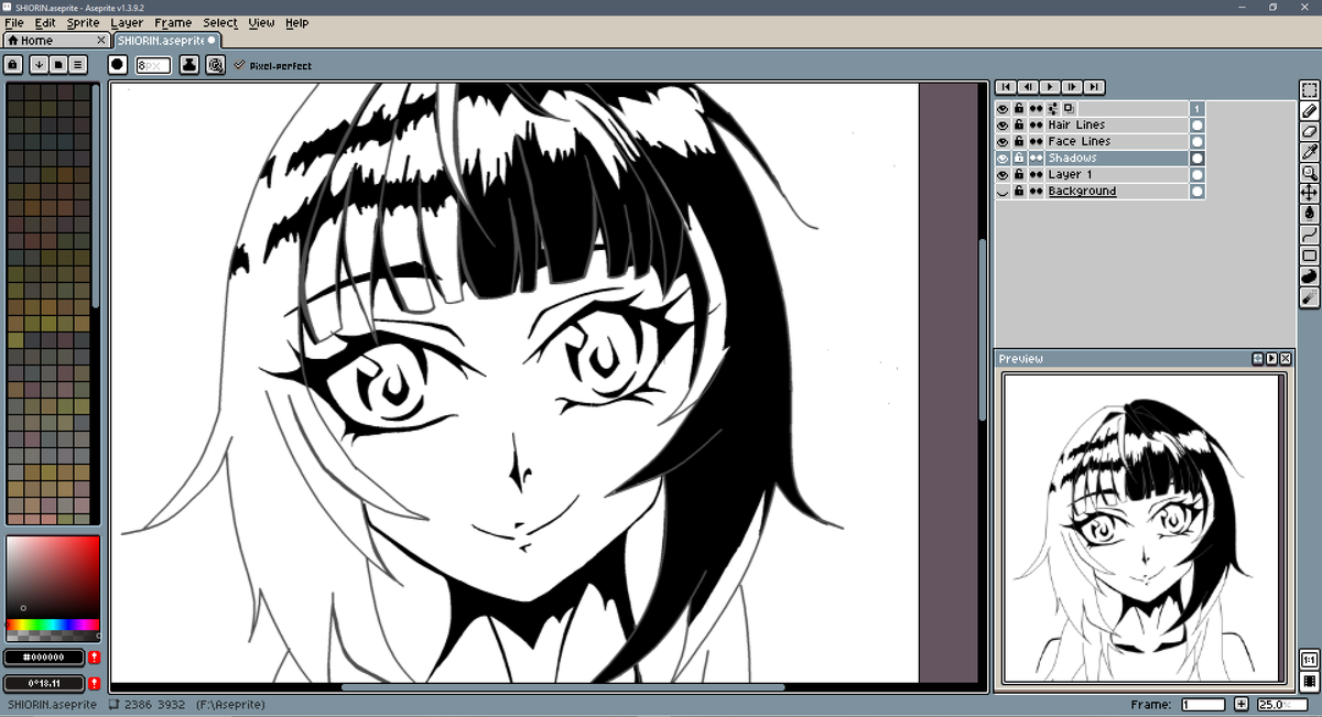 Aseprite is a fun tool, makes me wish I had a digital tablet to work with cause drawing with a mouse and keyboard is taking it's toll on my hand...

#ShiorinSketch