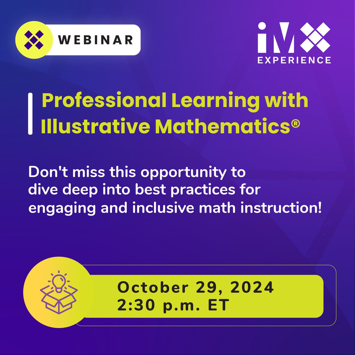 IllustrateMath's tweet photo. 🚨 Don’t Miss Our Upcoming Webinar!
Join us on October 29, 2024, at 2:30 PM ET for Building Effective Math Instruction: Professional Learning with Illustrative Mathematics. 🎓
🗓️ Register now: https://t.co/IflXb7TYzm
#LearnWithIM #IMxPresents https://t.co/bE6DzMCLWF