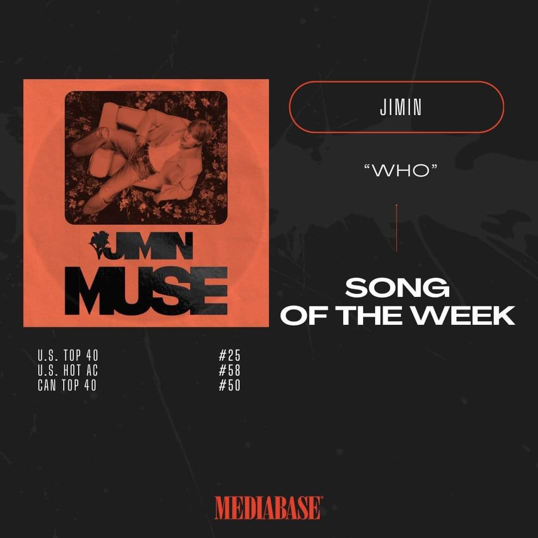 pjmwarriorsph's tweet photo. The featured song of the week on Mediabase is "Who" by Jimin. This track is gaining popularity on the Mediabase U.S. Top 40, U.S. Hot AC, and Canada Top 40 Charts.
#Jimin #Who #Mediabase #SongToWatch #Radio
Ctto https://t.co/IqERrNOBa1