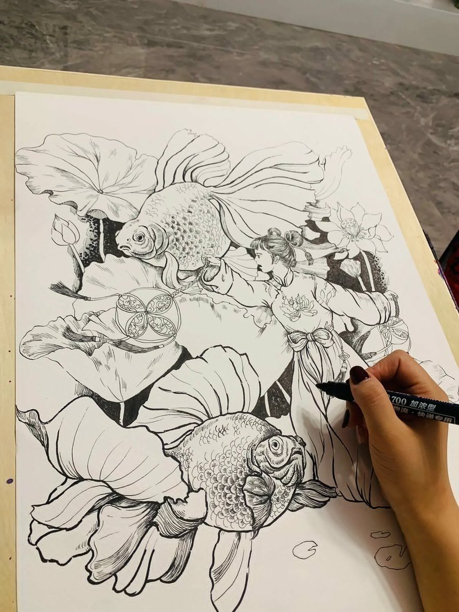 Hashyiuc's tweet image. Get up in the middle of the night to draw