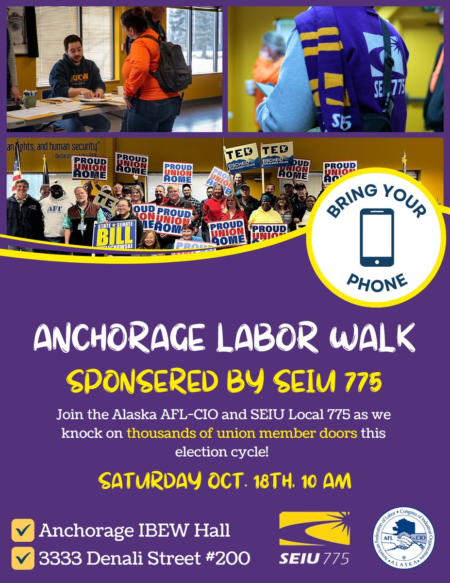 AKAFLCIO's tweet photo. .@seiu775 is sponsoring a labor walk in Anchorage tomorrow at 10 AM. Breakfast will be provided! https://t.co/NsDQMc8PDn