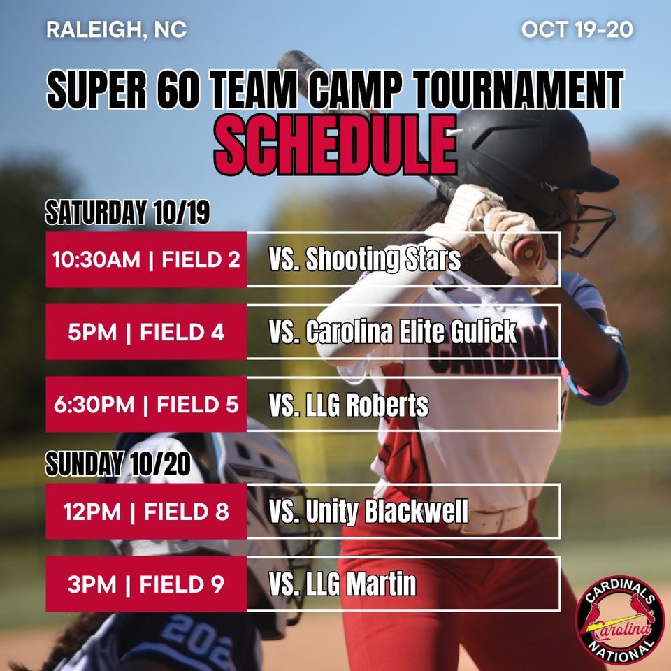 Can’t wait for this weekends tournament at raleigh at the super 60 team!! We are excited to showcase our talent!! ❤️🤍<a href="/Cardinalsphelix/">Carolina Cardinals National- Phelix</a>