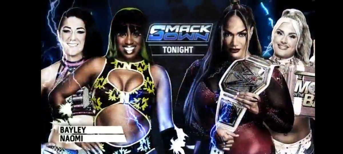 roman_re1gns's tweet image. Bayley &amp;amp; Noami vs. Nia Jax (c) &amp;amp; Miss MITB Tiffy Stratton.

#Smackdown #WWE #TagMatch