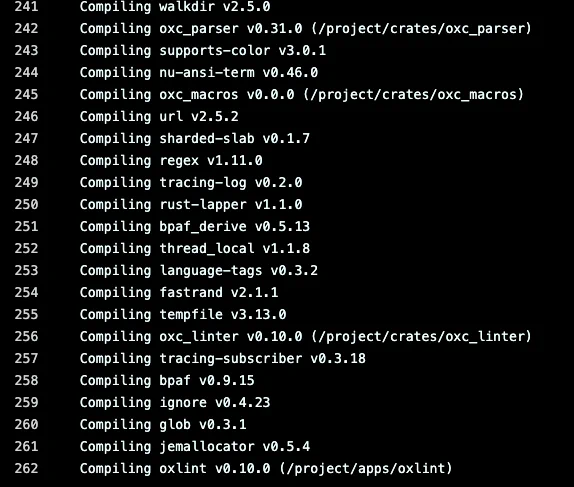 CI logs of oxlint v0.10 compiling