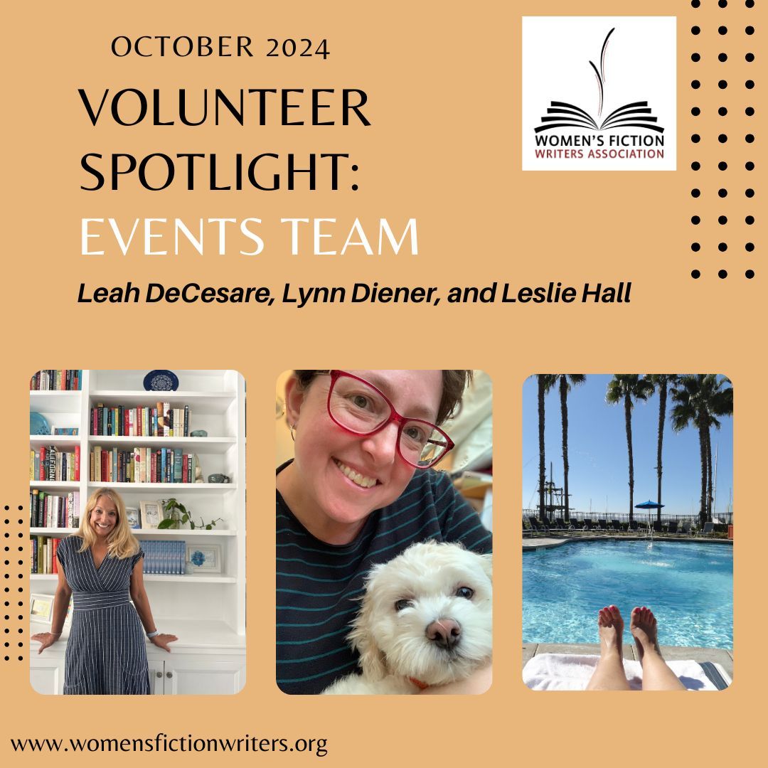 Meet our Events Team! Leah DeCesare, along with East Chair Leslie Hall and West Chair Lynn Diener who made our annual retreats so amazing!

#WFWA #WomensFiction #WritingCommunity