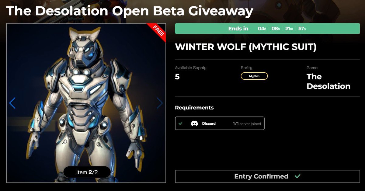 mapupresident's tweet image. オープンβが始動‼️
#Desolation (@Play_Desolation  )

それに伴って@OpenLoot 上で激アツイベント開催中！

✅先着5万人にBOXをGiveaway
✅ゲーム内トークン(MAX25$相当)やミシックスーツなどが排出される
✅参加者の中から抽選で5名にミシックスーツが当たる