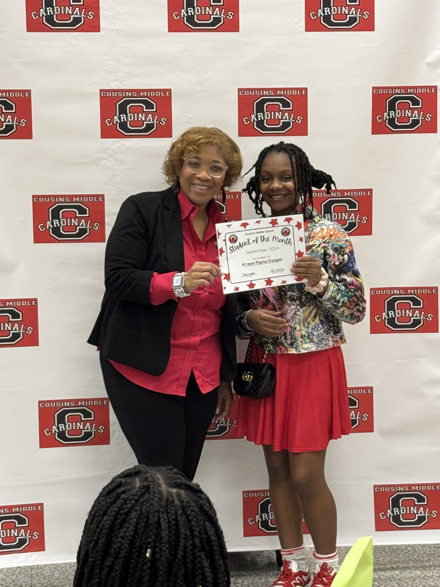 Mz. G (@mzgthaedukator) on Twitter photo Our Student of the Month celebration took place today at <a href="/CousinsMiddle/">Cousins MiddleSchool</a> Our scholars received a certificate and the wonderful words their teacher shared when they were nominated. Our Student of the Month celebration took place today at <a href="/CousinsMiddle/">Cousins MiddleSchool</a> Our scholars received a certificate and the wonderful words their teacher shared when they were nominated.