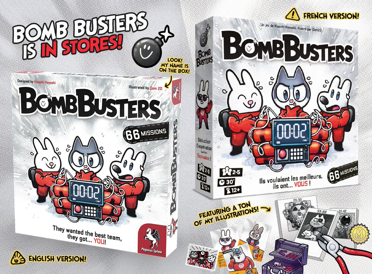 Bomb Busters is out!!  So excited to start playing, and so proud of my art being showcased in such a cool way!  ✨😊✨ 
(also i'm always available for more illustration work like this! hit me up!)
#boardgames #illustration