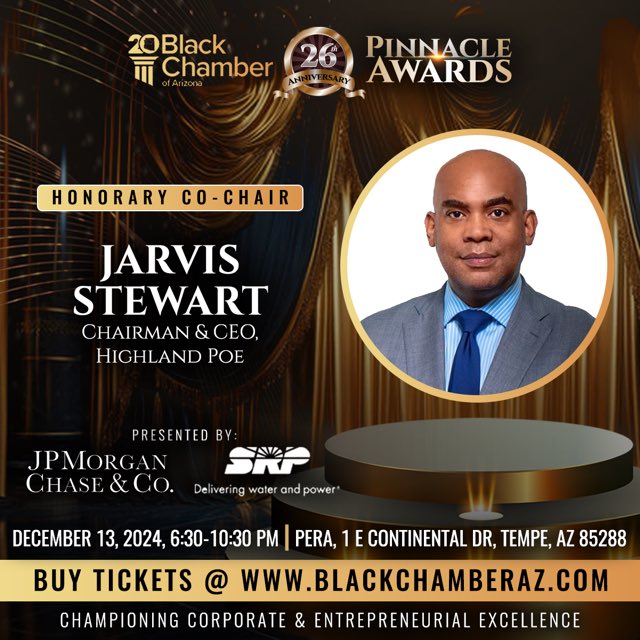 Excited to serve as Dinner Co-Chair for the #Arizona Black Chamber’s Pinnacle Awards Gala - Dec 13th in Phoenix. #economicgrowth #inclusion
