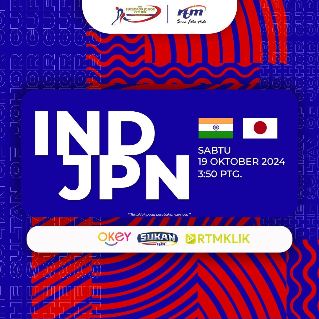 Perlawanan pertama Kejohanan Hoki Piala Sultan Johor 2024 perlawanan antara pasukan India vs Japan jam 3.50ptg di saluran TV Okey, 110MYTV dan Sukan RTM, 111MYTV...<a href="/tv_okey/">Saluran Okey</a>

#sojc2024 
#sukanuntuksemua