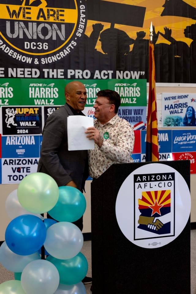 FrankPiccioli's tweet image. Thankful to have been joined by Senator Cory Booker &amp;amp; Senator Chris Coons at our Labor Unity Rally where they spoke about the importance of labor rights for our communities across the state of Arizona. @ArizonaAFLCIO @afscmelocal2960 #prolabor #unionstrong