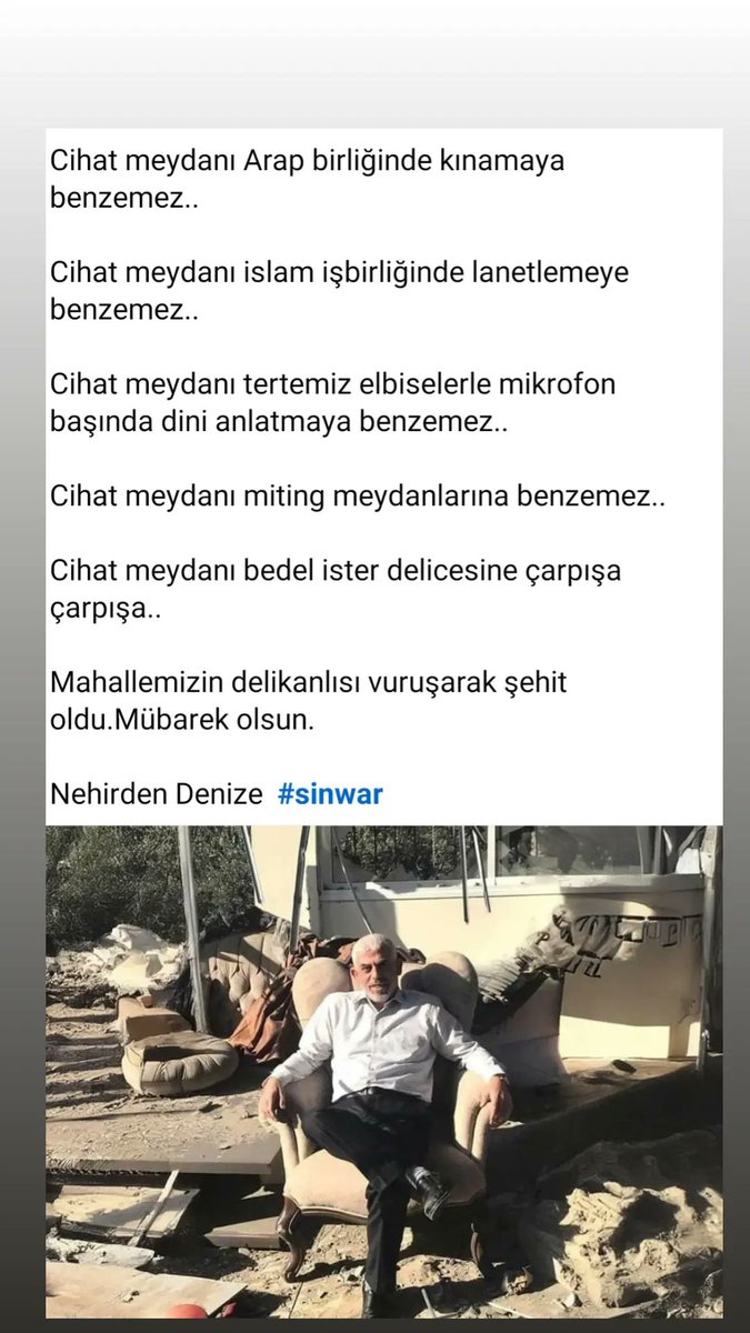 Özgür Filistin için ne yiğitler şehit oldu şehitliğin mübarek olsun #sinwar