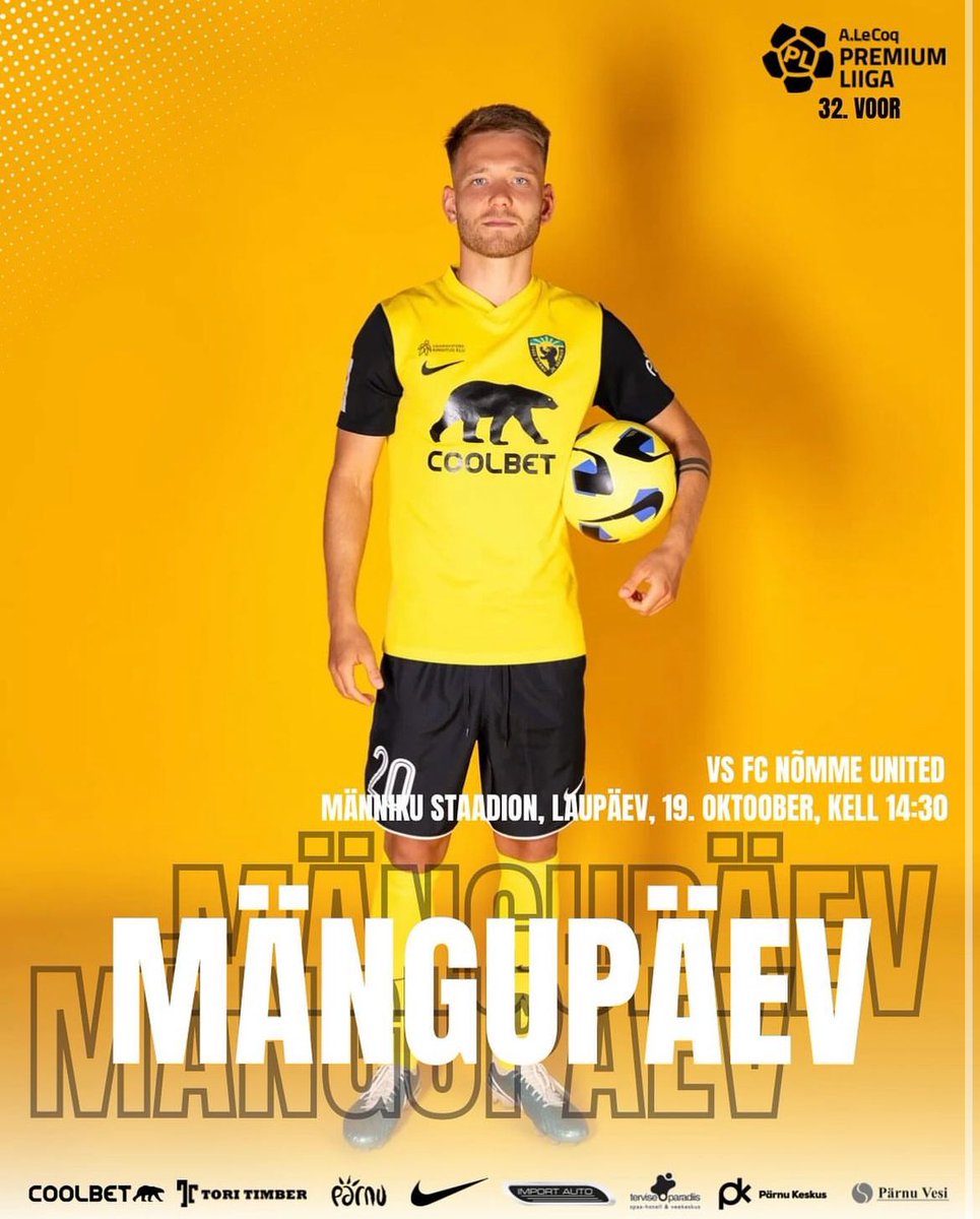 GAMEDAY⚽️

Today we are heading to the capital, where we will be facing FC Nõmme United. Come help us bring home the points!🐻💪

#pärnupärast💛