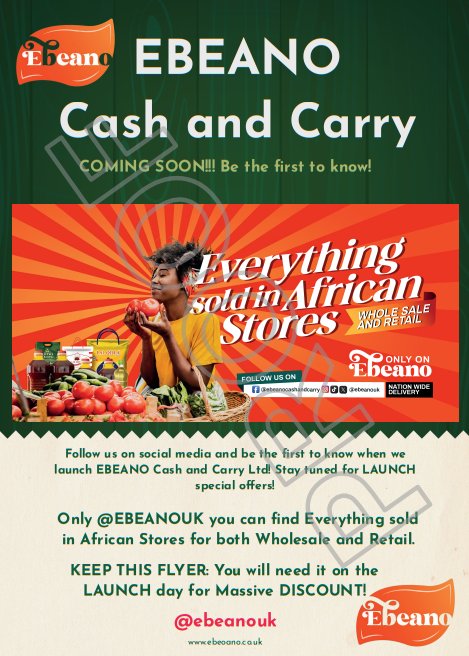 SAGE (@sage_sats) on Twitter photo "BIG NEWS!
Ebeano Cash and Carry Africa Food Store is coming to UK π¬π§ π¬π§ π¬π§
Stay tuned for grand opening dates & special promotions!
Don't Snooze On It Alot Of Prices To Be Wonπ
Follow for recipes, new arrivals, and exclusive packages β
X- <a href="/ebeanouk/">Ebeano Cash & Carry Ltd</a>
Instagram- <a href="/ebeanouk/">Ebeano Cash & Carry Ltd</a> "BIG NEWS!
Ebeano Cash and Carry Africa Food Store is coming to UK π¬π§ π¬π§ π¬π§
Stay tuned for grand opening dates & special promotions!
Don't Snooze On It Alot Of Prices To Be Wonπ
Follow for recipes, new arrivals, and exclusive packages β
X- <a href="/ebeanouk/">Ebeano Cash & Carry Ltd</a>
Instagram- <a href="/ebeanouk/">Ebeano Cash & Carry Ltd</a>