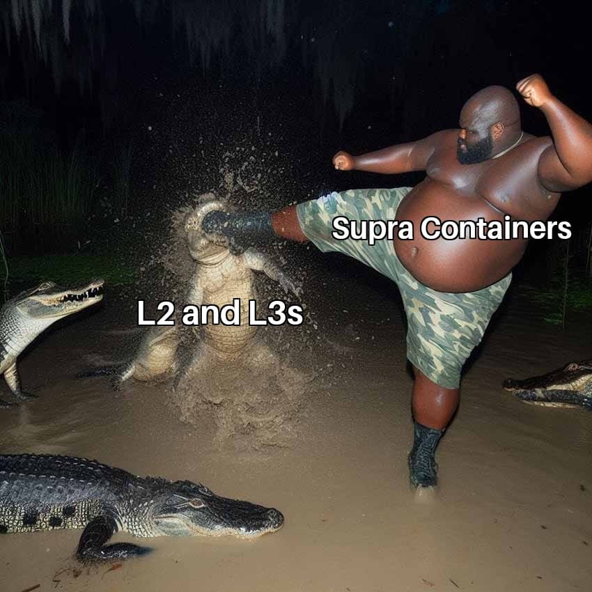 ultraaa_jp's tweet photo. Think you need L2 and L3s? Think again! 😂 Supra Containers are here to flex, letting devs launch gas tokens and govern right on @SUPRA_Labs L1! 
Check out the whitepaper for more details: https://t.co/Mb1FZ6z1Hx
 #SupraContainers https://t.co/o0HHluWZHd