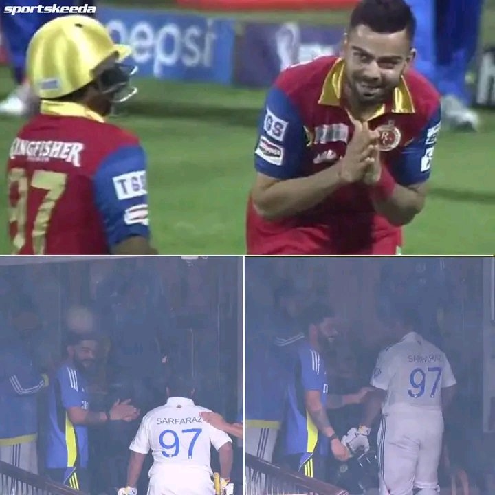 ShaikhAbbas786's tweet photo. चाहे RCB हो या टीम इंडिया, 
सरफराज खान के शानदार प्रदर्शन की सराहना करने के लिए विराट कोहली के पास हमेशा अनोखे तरीके होते हैं ❤️ https://t.co/D07IDqHtGY