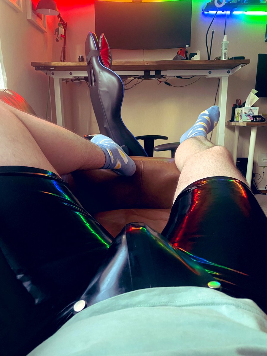 Just chilling out in some rubber shorts.