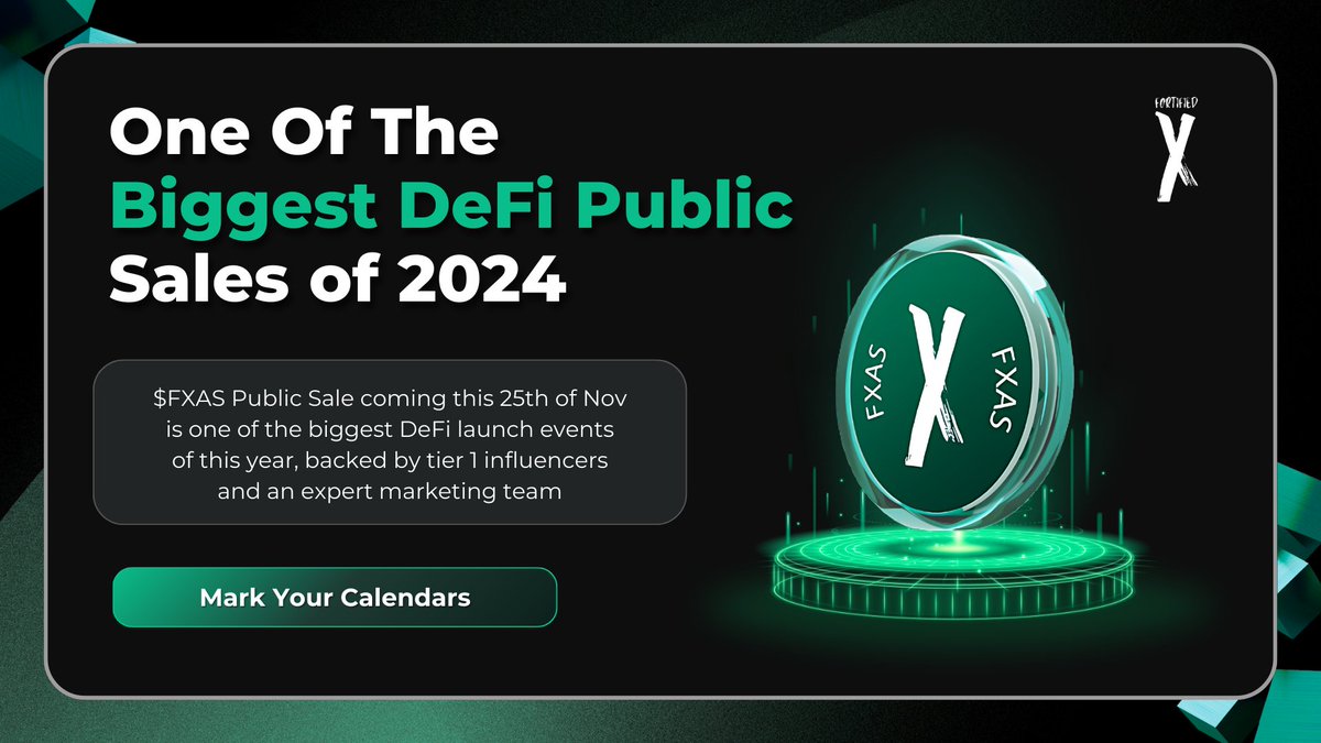 x_fortified's tweet photo. 🔥 The countdown is on! 🔥 One of the BIGGEST DeFi public sales of 2024 is coming—$FXAS on Nov 25! 🚀 

Backed by tier 1 influencers and a stellar marketing team, this is your chance to be part of something massive. Set your reminders! 📅 

#DeFi #CryptoLaunch #FXAS #FortifiedX https://t.co/ObivMYIBAv