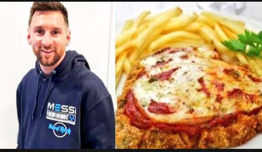 Patfootball12's tweet photo. Off the pitch, Messi is a foodie! His favorite dish? Milanesa Napolitana—an Argentinian classic. 🍽️ #MessiFacts https://t.co/qWxqgXN6km
