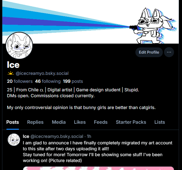 IceCreamYo2's tweet photo. Finally finished updating my profile and migrating to bluesky after two days. https://t.co/VGUVafJkHd