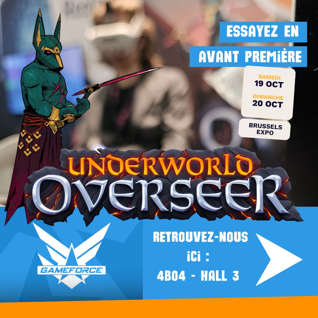 MyronGamesVR's tweet photo. La #GameForce2024 commence maintenant ! 🕹
Venez nous rejoindre sur notre stand pour tester Underworld Overseer en avant-première, aujourd'hui et demain.
#GameForce #Bruxelles #Gaming #VR #realitévirtuelle https://t.co/yuMZjTVJ58