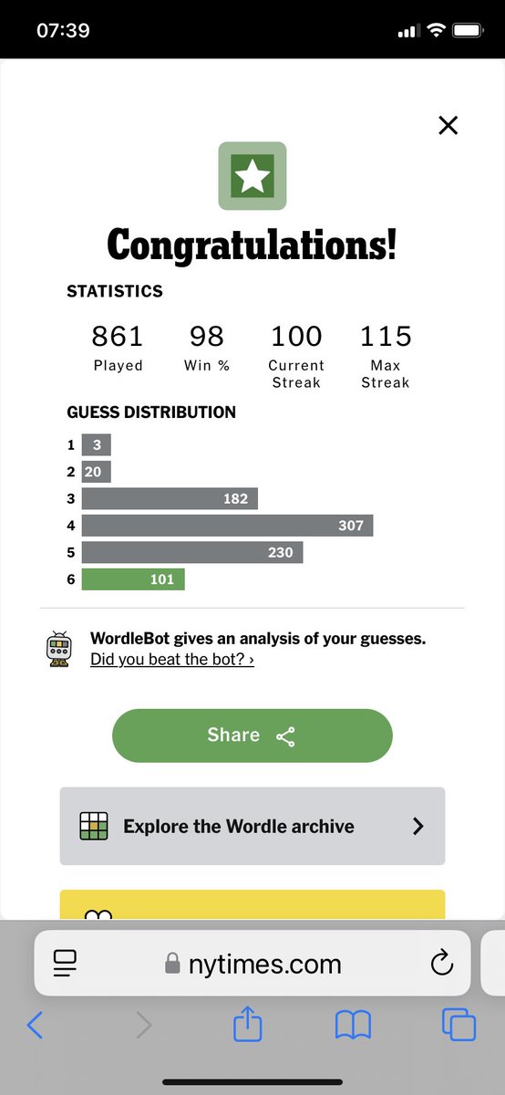 Phew - that was a close one to get to my 100th streak. Just 16 more to beat my previous best 🤞
