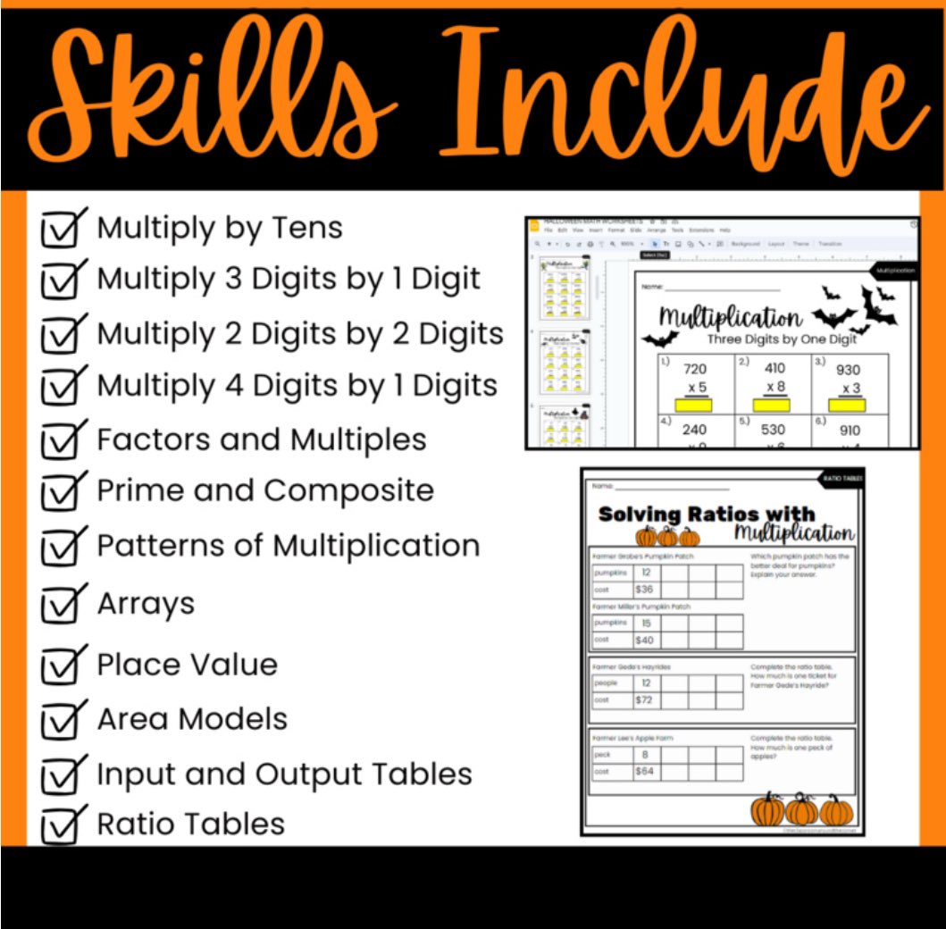 DIGITAL Google Slides &amp; PRINTABLE Halloween Math Worksheets, 4th &amp; 5th Grade 🎃👻🍭

Ready to Print &amp; Go! 🖨️
Ready to add to your Google Classroom 💻

Check it out here ➡️ teacherspayteachers.com/Product/DIGITA…

#halloween #multiplication