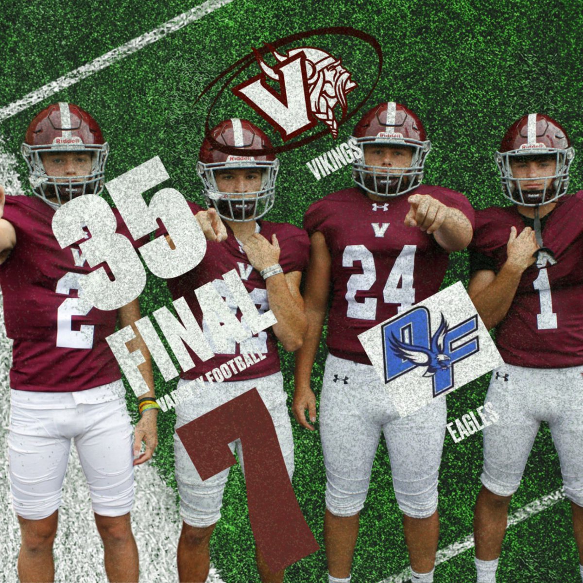 VMHS_Athletics_'s tweet photo. Final Score Vikings 35 Eagles 7.....Touchdowns by Josh (2) Tyler, AJ and Bryan...QB Brayden with a long touchdown pass to AJ in the 3rd quarter! #HOCO24 @lohudsports https://t.co/lb8fmVvDkM
