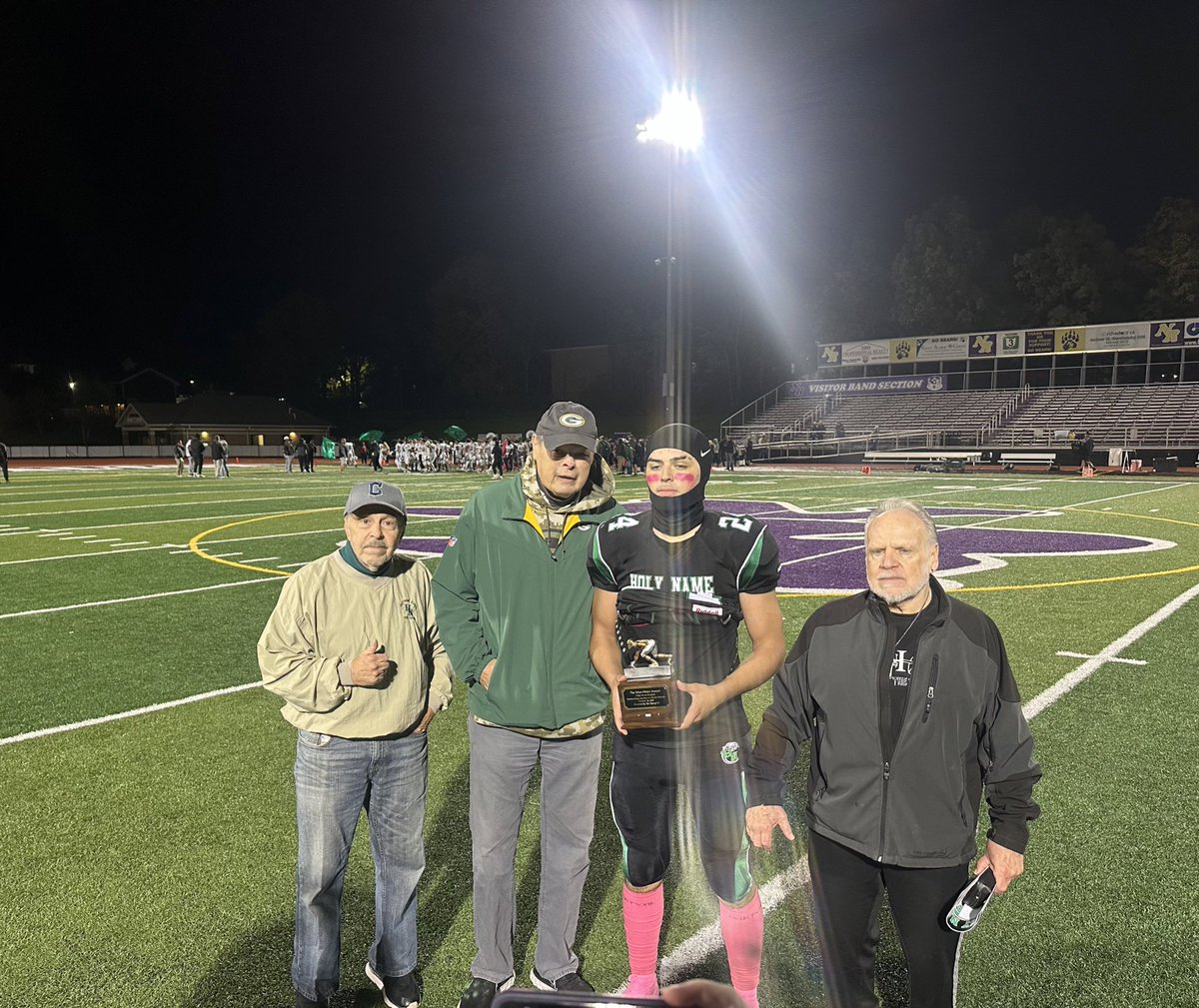 NamerAthletics's tweet photo. Congratulations to Diego Nunney for being named the Brian Neary Lineman of the game presented by the Class of ‘67.  #NamerPride #AllHail @HNGreenwave https://t.co/8AAbzYtOIh