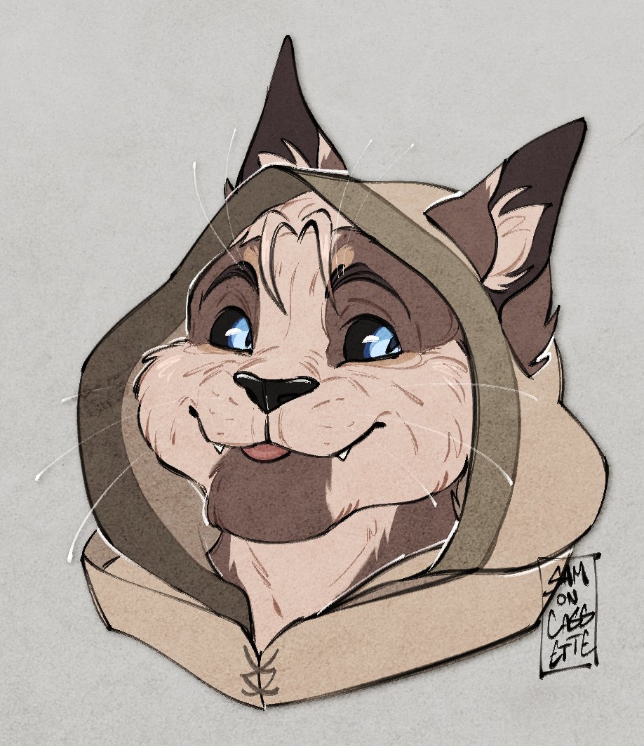 Also got this cute headshot of my Khajiit Jozar from <a href="/SamOnCassette/">Sam(uel) 🐟🐠🐡</a> too 💛