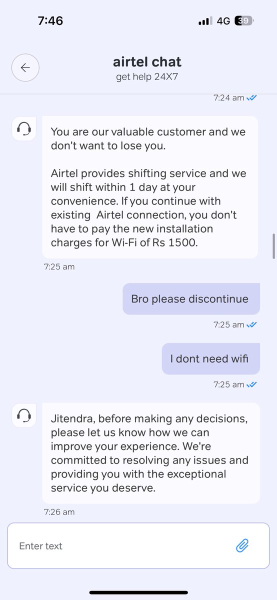 riya942014's tweet photo. What the hell is this what kind of mental harrasment one is facing due to these kund of chats i just want to discontinue the services but they are so rigid they dont want to discontinue why this is mental harrasment https://t.co/WcBqxNClx5