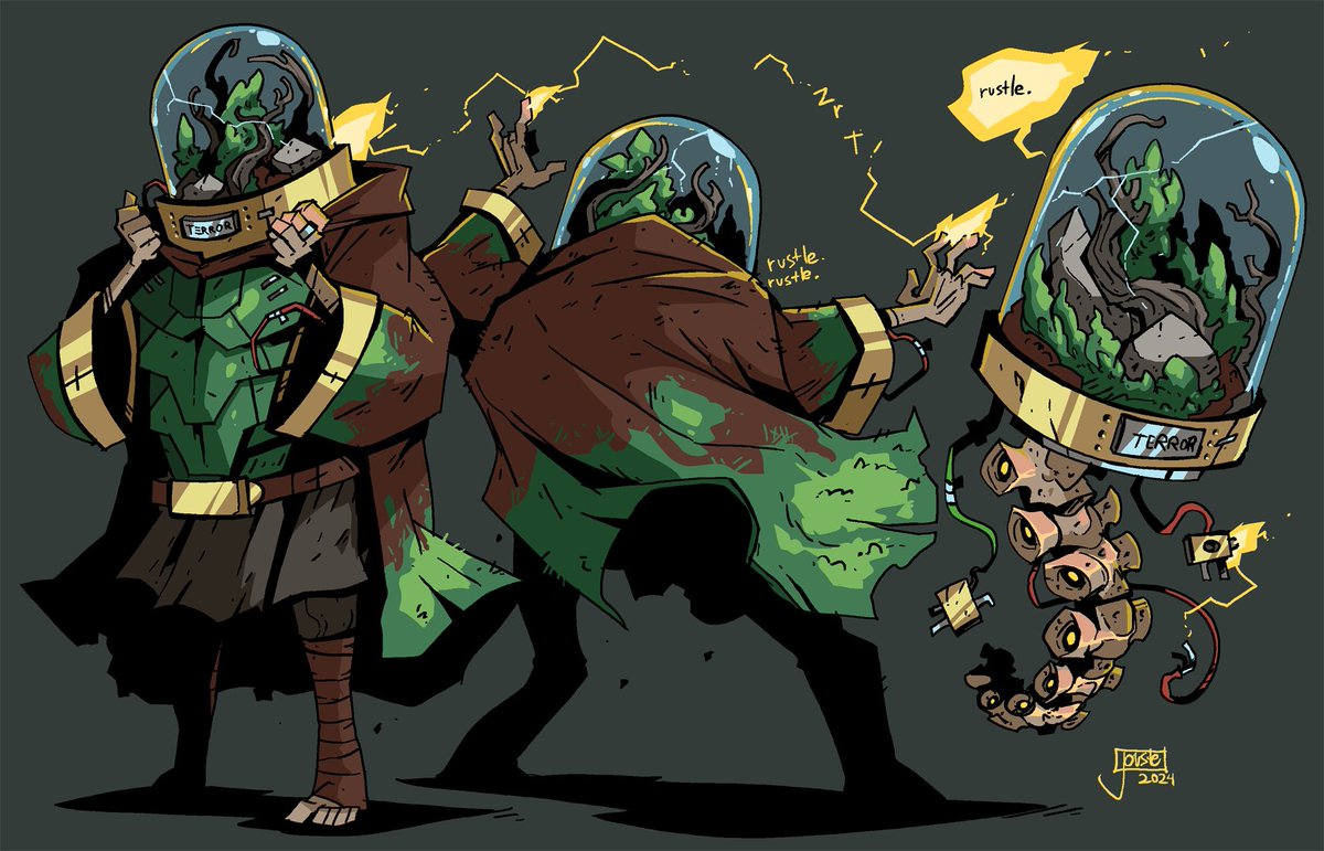 jouste's tweet photo. Rustle the Terrorium!
The scariest assortment of plants under glass is here! Rustle is a terrarium that is so frightening to behold that it gained a dark and twisted sentience and can focus crackling blasts of pure trepidation that can punch right through steel! #characterdesign https://t.co/UwpVwSEzrX