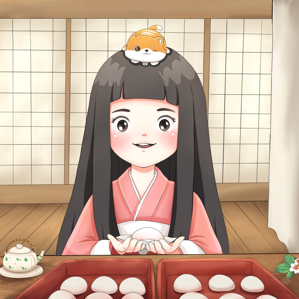 Pathfinders__'s tweet photo. POV: 
While hanging out at the bathhouse, enjoying a cup of tea, you're offered a delicious mochi treat. 🌺

Do you accept? 🤔