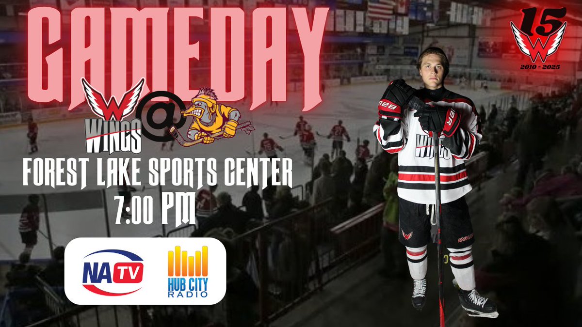 Day two in Forest Lake!
🏒Aberdeen Wings @ Minnesota Mallards🏒
🕗7:00
📍Forest Lake Sports Center
📺Watch on NAHLTV
📻Listen on Hub City Radio: 94.1, The Rock
#WingsWay #LETSGOWINGS #NAHL