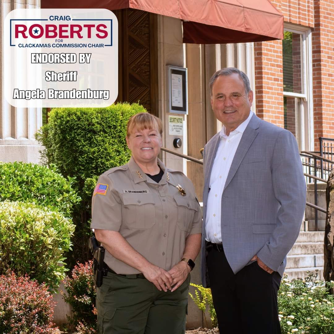 roberts4clack's tweet photo. "Our community deserves a leader who truly understands what a fully funded Sheriff's Office means.  Craig Roberts is that leader and that's why I wholeheartedly support him for Chair."
-Sheriff Angela Brandenburg, Clackamas County https://t.co/iws9Hy9xoh