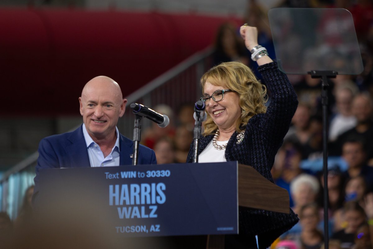 Gabrielle Giffords (@gabbygiffords) on Twitter photo Mark and I were excited to join President <a href="/BarackObama/">Barack Obama</a> in Tucson to rally Arizonans behind <a href="/KamalaHarris/">Kamala Harris</a> and <a href="/Tim_Walz/">Tim Walz</a>!
With only 18 days to go, we need everyone knocking on doors and making calls. When we all do our part, a better world is possible: mobilize.us/jumpstartaz Mark and I were excited to join President <a href="/BarackObama/">Barack Obama</a> in Tucson to rally Arizonans behind <a href="/KamalaHarris/">Kamala Harris</a> and <a href="/Tim_Walz/">Tim Walz</a>!
With only 18 days to go, we need everyone knocking on doors and making calls. When we all do our part, a better world is possible: mobilize.us/jumpstartaz