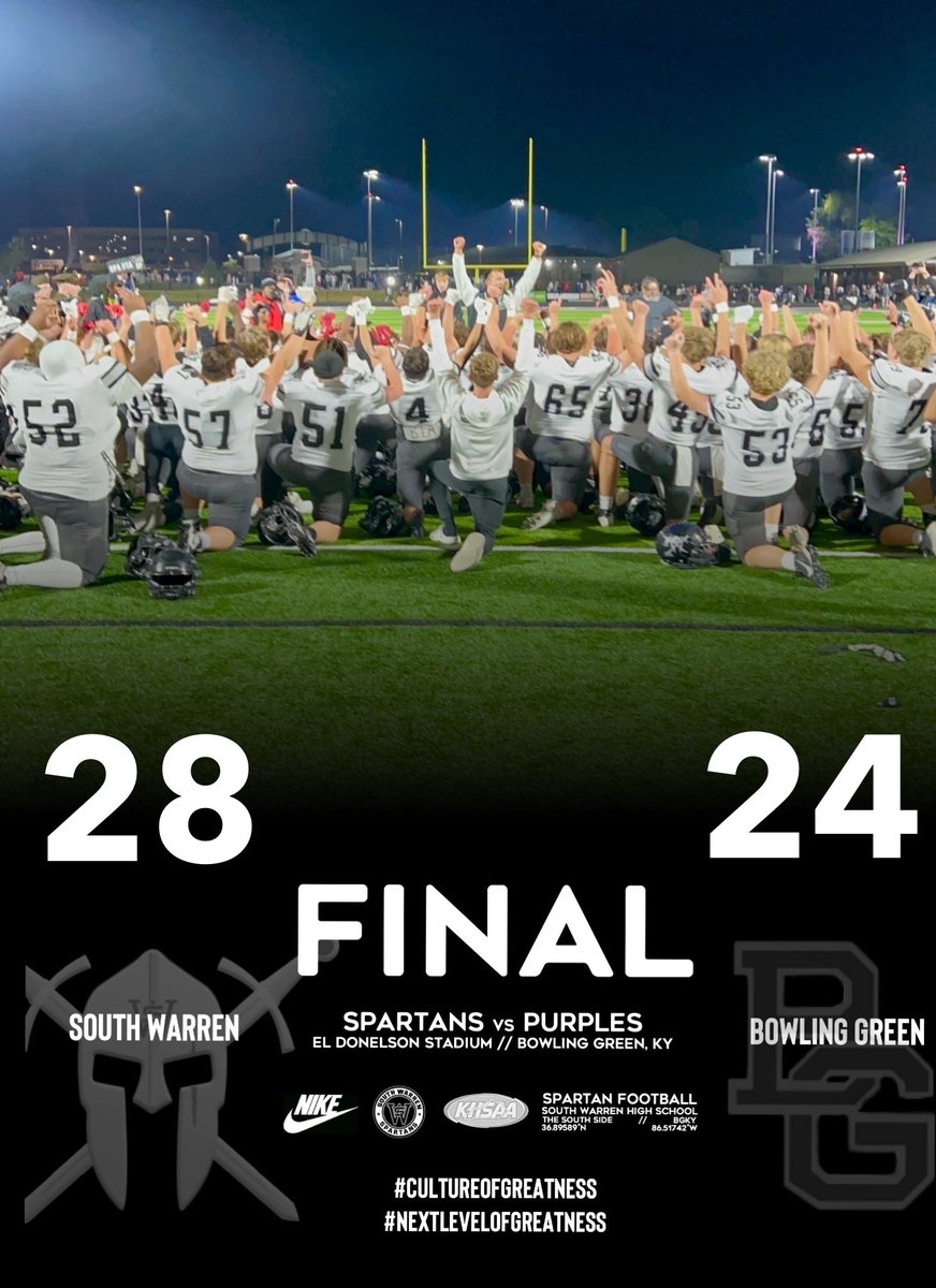 South Warren - 28
Bowling Green - 24
Final

⚔️ F I N D   A   W A Y ⚔️