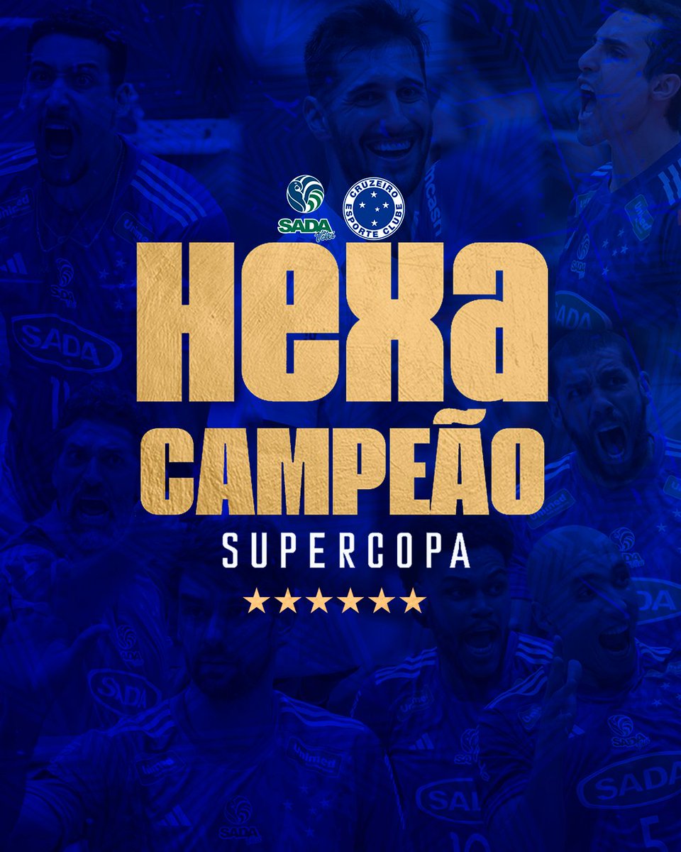 sadacruzeiro's tweet photo. HEXAAAAAA! É HEXACAMPEÃO DA SUPERCOPA!
Sada Cruzeiro bate Sesi Bauru por 3 a 1 e é CAMPEÃO MAIS UMA VEZ!!! https://t.co/OLh9GqsKtY