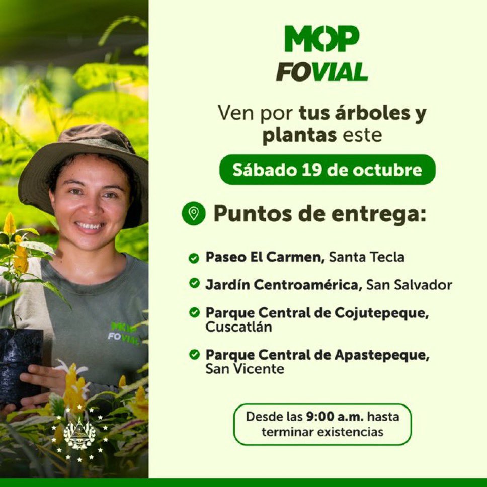 ObrasPublicasSV's tweet photo. Te esperamos para que llegues por tu árbol o planta cultivado en #MOPVerde. 💚 https://t.co/VngDIbgqVB