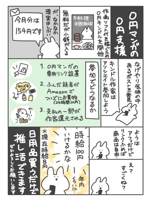 今週末はAmazonプライム感謝祭なので、
「ダウンロードついでにAmazonでお買い物すると、作者支援になるよ」の告知漫画

リンク踏んでからフツーにお買い物するだけなので、推しの作家さんがアソシエイト参加していたらぜひこの機会に! 