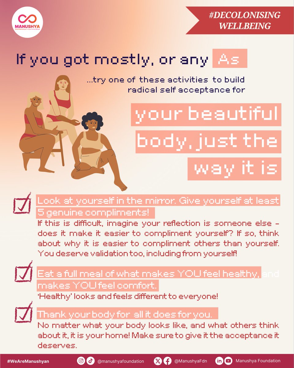 ManushyaFdn's tweet image. 🤗 We are here to tell you that no matter what, every human is worthy of simply existing, and that your #SelfAcceptance is enough. While #PeerSupport and #ExternalValidation is important to create meaningful relationships and a sense of #Community, it is ultimately our opinions…