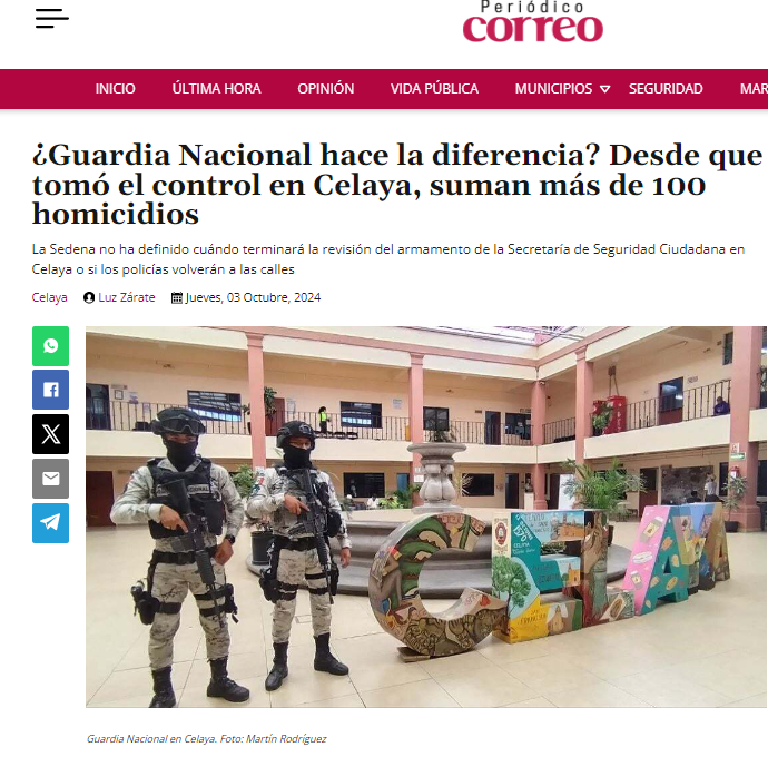El alcalde de Celaya de Morena no lleva ni una semana en el cargo y ya está mintiendo:

Dice que la inseguridad bajó en 71% desde que llegó la Guardia Nacional, cuando fue justamente con la Guardia Nacional que se registraron los multihomicidios y se elevó la inseguridad