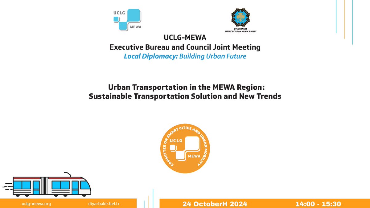 MEWA_Smart's tweet photo. 🚇Urban Transportation in the MEWA Region

Join us at this session to explore innovative solutions for enhancing urban transportation in the MEWA Region.

🌍Let's build sustainable, resilient &amp; connected cities!

📅October 24, 2024
📍Diyarbakır, Türkiye
🔗https://t.co/xvCAh5jGD5 https://t.co/nuB40y5iCv