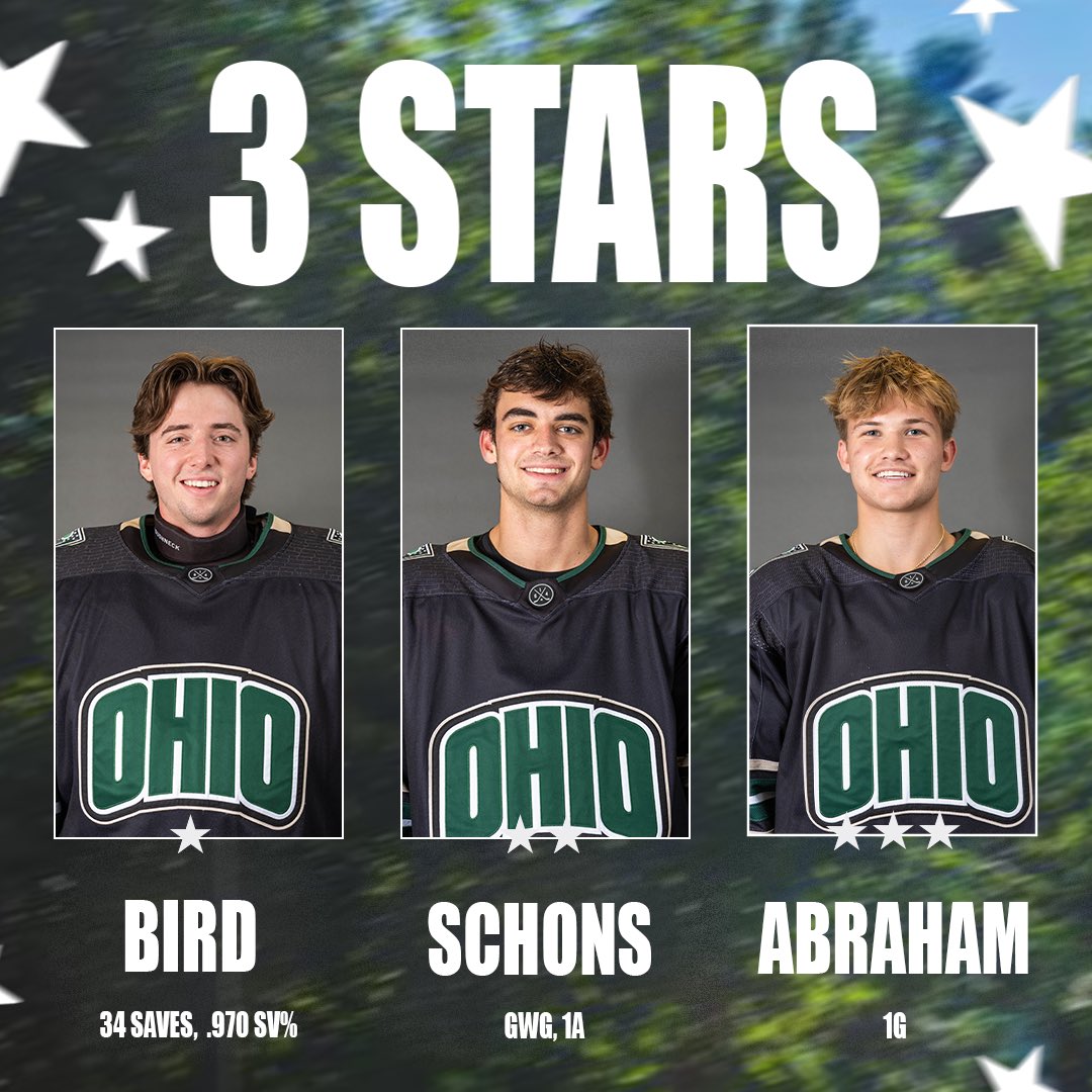BobcatsHockey's tweet photo. THREE ⭐️s OF THE GAME! 

⭐️ @Scottbird72 
⭐️⭐️ @SchonsSpencer 
⭐️⭐️⭐️ @nolanabraham2 

#ItsOUrTime https://t.co/pVCByaaatL