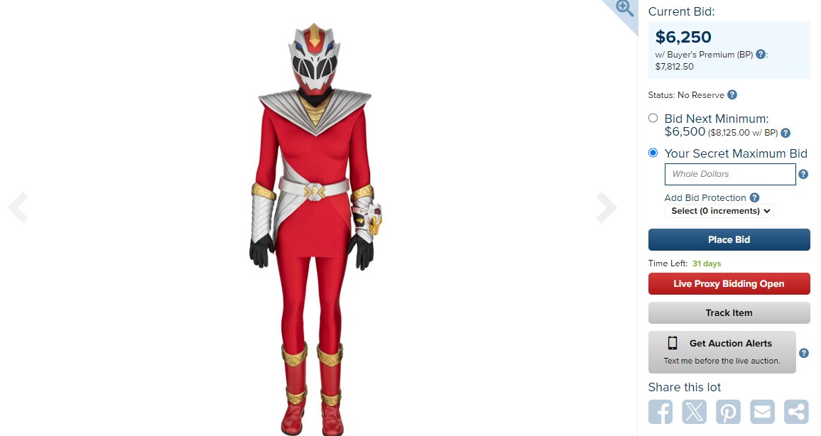 BlazeBinges's tweet photo. Power Rangers Cosmic Fury Red Ranger suit is now at $6,250 right now. This is the 2nd most expensive item in the auction after Astro Megaship (priced at $15,000). https://t.co/juaxSjYElb