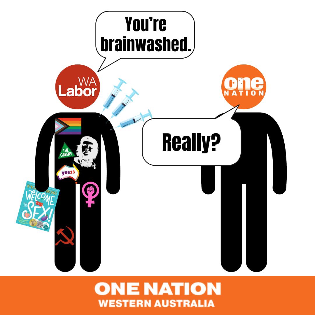 RodCaddies's tweet photo. It’s always funny when the left – the most propagandised people on Earth (except maybe North Koreans) – call conservatives brainwashed!
We stand for freedom, accountability, & common sense. Who’s really brainwashed here?
#Conservative #OneNationWA https://t.co/CDNBO6ELvm