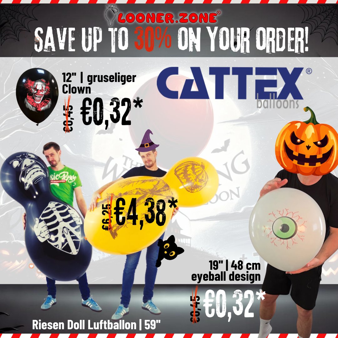 Unsere Halloween Aktion ist nur noch wenige Tage gültig! 🎃👻 Schnapp dir deine Halloween-Ballons, bevor der Spuk vorbei ist! 💥 #SpookySale 
The offer is only valid for a few more days! 🎃👻 Grab your Halloween balloons before the spooky fun ends! 💥 #SpookySale #lastchance