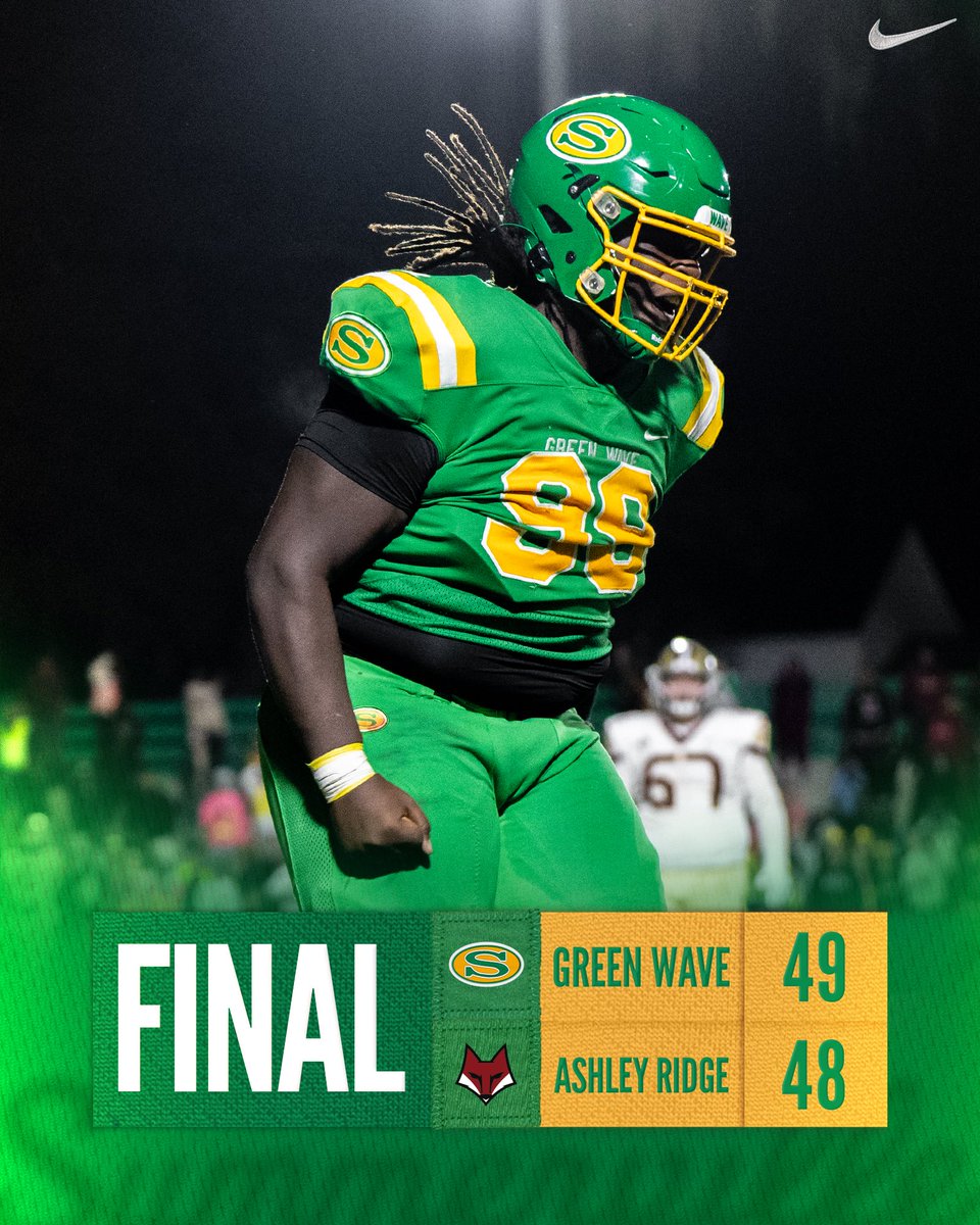 SummervilleFB's tweet photo. Your Green Wave win it in double overtime!

Wave win, 49-48!

That’s 18 straight here at Memorial Stadium!

Special thanks to our community for showing out tonight! Go. Big. Green! 

#GoBigGreen | #VilleMentality https://t.co/ZdERF4jjhM