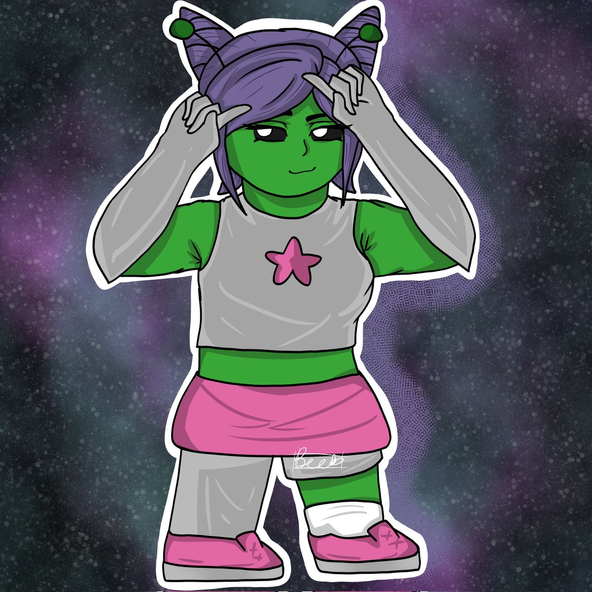 PrintedPult's tweet photo. Day 18 of AA Halloween is the space queen herself: Aura Blackquill as an Alien! 

#AceAttorney https://t.co/BMKhTk8Bxh